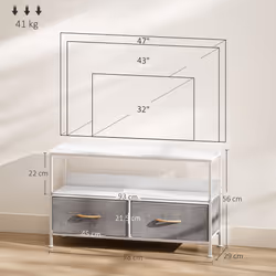 HOMCOM TV Cabinet, TV Console Unit with 2 Foldable Linen Drawers White