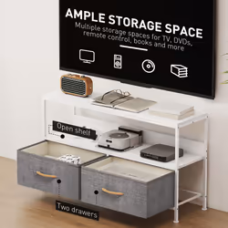 HOMCOM TV Cabinet, TV Console Unit with 2 Foldable Linen Drawers White - Additional view 4