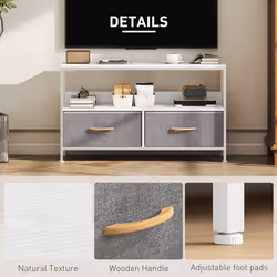 HOMCOM TV Cabinet, TV Console Unit with 2 Foldable Linen Drawers White - Additional view 5
