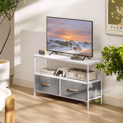 HOMCOM TV Cabinet, TV Console Unit with 2 Foldable Linen Drawers White - Additional view 6