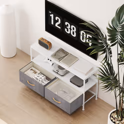 HOMCOM TV Cabinet, TV Console Unit with 2 Foldable Linen Drawers White - Additional view 7