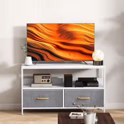 HOMCOM TV Cabinet, TV Console Unit with 2 Foldable Linen Drawers White - Additional view 8