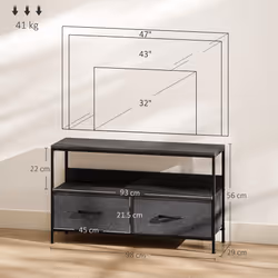 HOMCOM TV Cabinet, TV Console Unit with 2 Foldable Linen Drawers Black