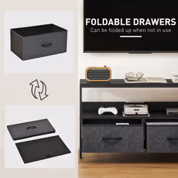 HOMCOM TV Cabinet, TV Console Unit with 2 Foldable Linen Drawers Black