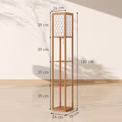 HOMCOM Modern Floor Lamp Light with 3 Shelves Fabric Lampshade Natural