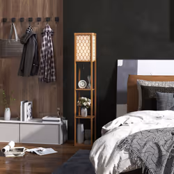 HOMCOM Modern Floor Lamp Light with 3 Shelves Fabric Lampshade Natural - Additional view 7