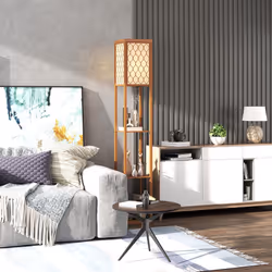 HOMCOM Modern Floor Lamp Light with 3 Shelves Fabric Lampshade Natural - Additional view 8