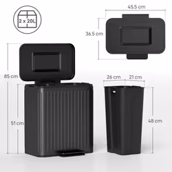 HOMCOM 2 x 20L Double Rubbish Bin, Pedal Bin with Soft-Close Lid, Black