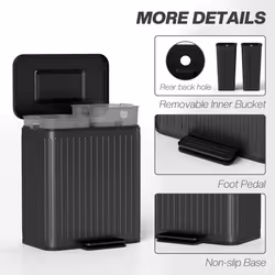 HOMCOM 2 x 20L Double Rubbish Bin, Pedal Bin with Soft-Close Lid, Black - Additional view 6