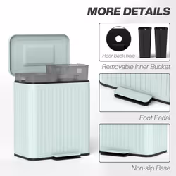 HOMCOM 2 x 20L Double Rubbish Bin, Pedal Bin with Soft-Close Lid, Green - Additional view 6