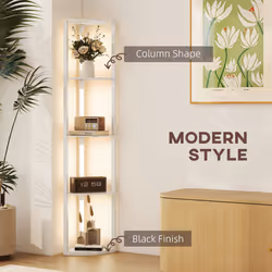 HOMCOM Corner Floor Lamp with Dimmable Warm White LED Light, Oak