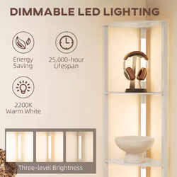 HOMCOM Corner Floor Lamp with Dimmable Warm White LED Light, Oak
