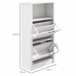 HOMCOM Modern Shoe Cabinet with 2 Flip Drawers and Adjustable Shelves, White - Additional view 2