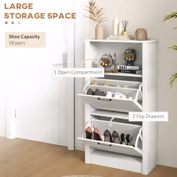 HOMCOM Modern Shoe Cabinet with 2 Flip Drawers and Adjustable Shelves, White - Additional view 3