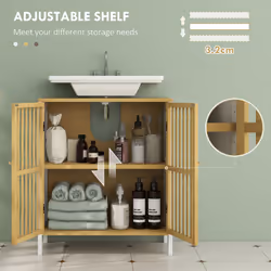 HOMCOM Under Sink Bathroom Cabinet, Bamboo Sink Storage Cabinet Slat Doors