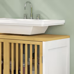 HOMCOM Under Sink Bathroom Cabinet, Bamboo Sink Storage Cabinet Slat Doors - Additional view 5