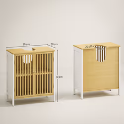 HOMCOM Under Sink Bathroom Cabinet, Bamboo Sink Storage Cabinet Slat Doors - Additional view 7