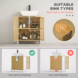 HOMCOM Under Sink Bathroom Cabinet, Bamboo Sink Storage Cabinet Slat Doors - Additional view 8