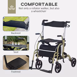 HOMCOM 2 in 1 Wheelchair & Folding Rollator Walker Combo, Yellow-green