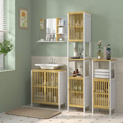HOMCOM Bathroom Mirror Wall Mount Vanity Mirror with 4 Storage Shelves, White