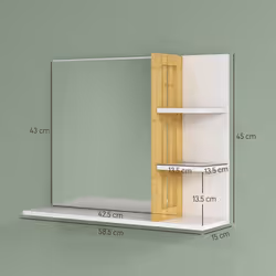 HOMCOM Bathroom Mirror Wall Mount Vanity Mirror with 4 Storage Shelves, White