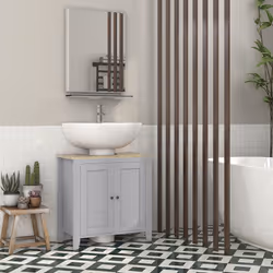 kleankin Bathroom Pedestal Under Sink Cabinet with Adjustable Shelf, Grey
