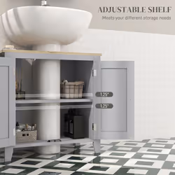 kleankin Bathroom Pedestal Under Sink Cabinet with Adjustable Shelf, Grey