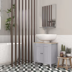 kleankin Bathroom Pedestal Under Sink Cabinet with Adjustable Shelf, Grey - Additional view 5