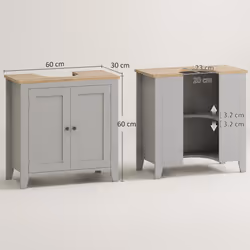 kleankin Bathroom Pedestal Under Sink Cabinet with Adjustable Shelf, Grey - Additional view 7
