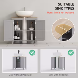 kleankin Bathroom Pedestal Under Sink Cabinet with Adjustable Shelf, Grey - Additional view 8