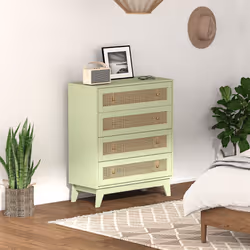 HOMCOM Chest of Drawers, 4 Drawer Unit Storage Organiser with Rattan Element