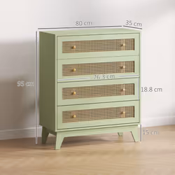 HOMCOM Chest of Drawers, 4 Drawer Unit Storage Organiser with Rattan Element