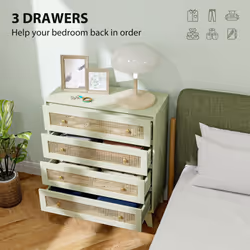 HOMCOM Chest of Drawers, 4 Drawer Unit Storage Organiser with Rattan Element - Additional view 4