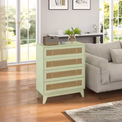 HOMCOM Chest of Drawers, 4 Drawer Unit Storage Organiser with Rattan Element - Additional view 6