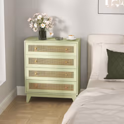 HOMCOM Chest of Drawers, 4 Drawer Unit Storage Organiser with Rattan Element - Additional view 7