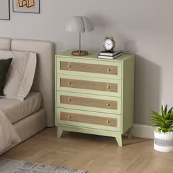 HOMCOM Chest of Drawers, 4 Drawer Unit Storage Organiser with Rattan Element - Additional view 8