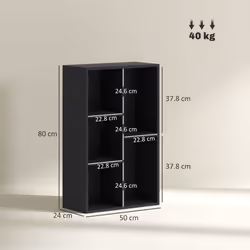 HOMCOM 2-Tier Bookshelf with 5 Open Storage Compartments - Black