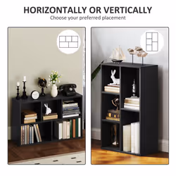 HOMCOM 2-Tier Bookshelf with 5 Open Storage Compartments - Black - Additional view 4