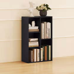 HOMCOM 2-Tier Bookshelf with 5 Open Storage Compartments - Black - Additional view 6