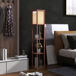 HOMCOM Modern Floor Lamp Light with 3 Shelves Fabric Lampshade Brown