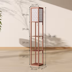 HOMCOM Modern Floor Lamp Light with 3 Shelves Fabric Lampshade Brown