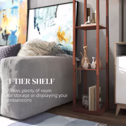 HOMCOM Modern Floor Lamp Light with 3 Shelves Fabric Lampshade Brown - Additional view 5