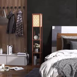 HOMCOM Modern Floor Lamp Light with 3 Shelves Fabric Lampshade Brown - Additional view 7