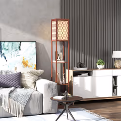 HOMCOM Modern Floor Lamp Light with 3 Shelves Fabric Lampshade Brown - Additional view 8