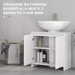 HOMCOM Freestanding Under Sink Cabinet with 2 Doors and Shelf, White - Additional view 4