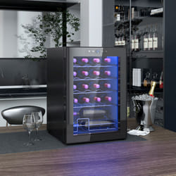 Freestanding Wine Cooler Fridge with Glass Door, 20 Bottle, LED Light
