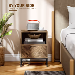 HOMCOM Bedside Table, Sofa Side Table with Drawer for Bedroom, Brown