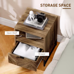HOMCOM Bedside Table, Sofa Side Table with Drawer for Bedroom, Brown - Additional view 4