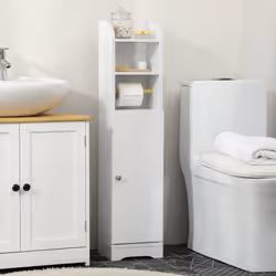 kleankin Freestanding Bathroom Storage Unit with Adjustable Shelf, White
