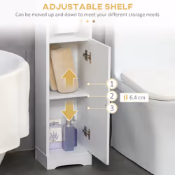 kleankin Freestanding Bathroom Storage Unit with Adjustable Shelf, White - Additional view 4